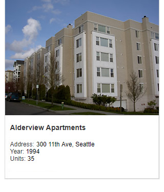 Photo of Alderwood Apartments. Address: 300 11th Ave, Seattle. Year: 1994. Units: 35.